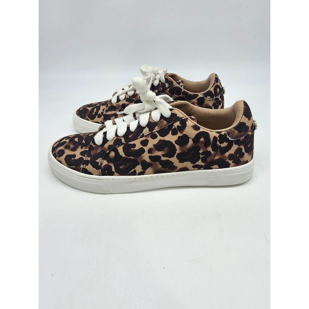 Steve Madden Vonn Womens 7.5 M Leopard Animal Print Canvas Sneakers Shoes Lace